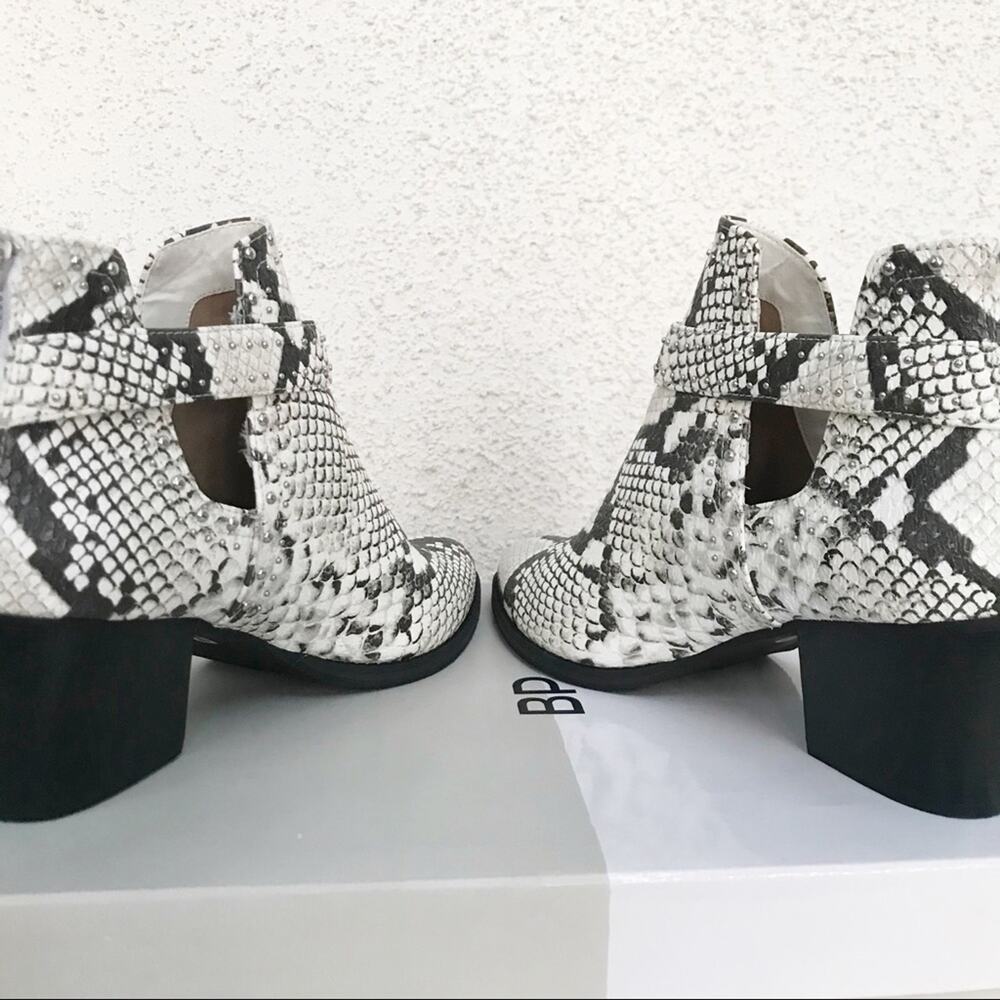 BP Sadey Snake Print Studded Cutout Ankle Boots - Picture 6 of 8